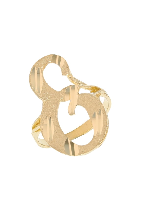 10k Real Yellow Gold Ladies Tendy Chic Diamond Cut Cursive Inital Letter E Ring
