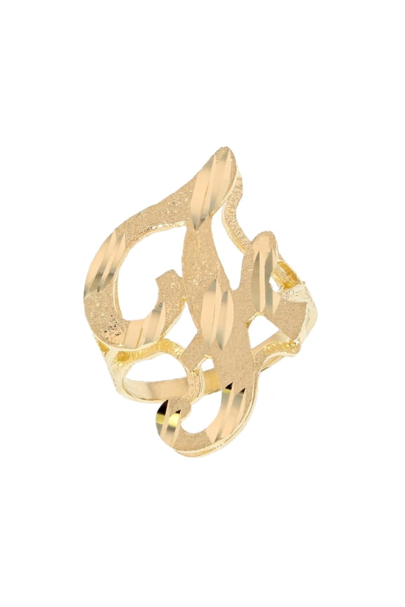 10k Real Yellow Gold Ladies Tendy Chic Diamond Cut Cursive Inital Letter F Ring