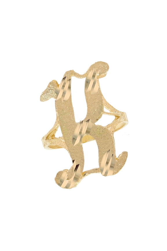 10k Real Yellow Gold Ladies Tendy Chic Diamond Cut Cursive Inital Letter K Ring