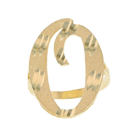 10k Real Yellow Gold Ladies Tendy Chic Diamond Cut Cursive Inital Letter O Ring
