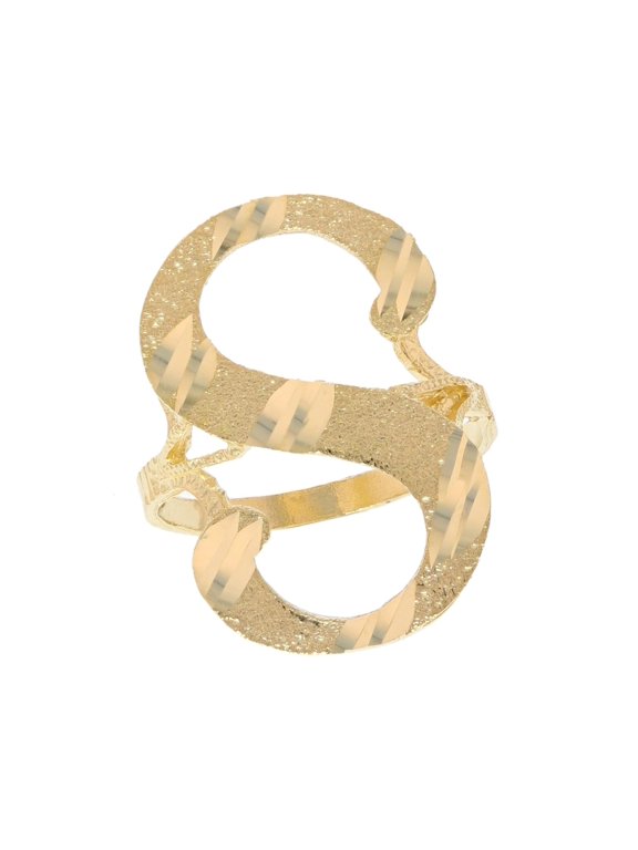 10k Real Yellow Gold Ladies Tendy Chic Diamond Cut Cursive Inital Letter S Ring