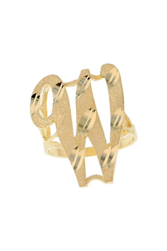 10k Real Yellow Gold Ladies Tendy Chic Diamond Cut Cursive Inital Letter W Ring