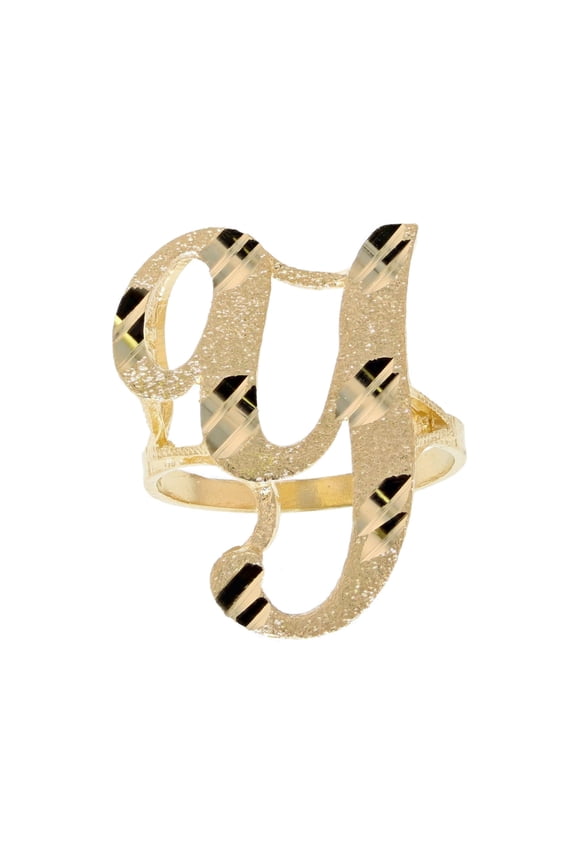 10k Real Yellow Gold Ladies Tendy Chic Diamond Cut Cursive Inital Letter Y Ring