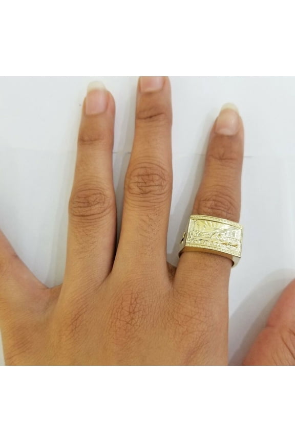 10k Real Yellow Gold Last Supper Ring Men Ring Size 10  Sizable Cross design