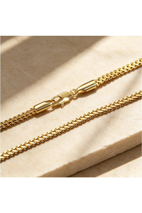 10k Real Yellow Gold Solid Franco Square 2.5mm Box Chain Wheat Chain Necklace (20") Dainty Italian Jewelry for Men & Women