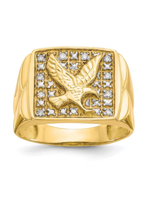 10k Rhodium .10ct Diamond Mens Eagle Ring