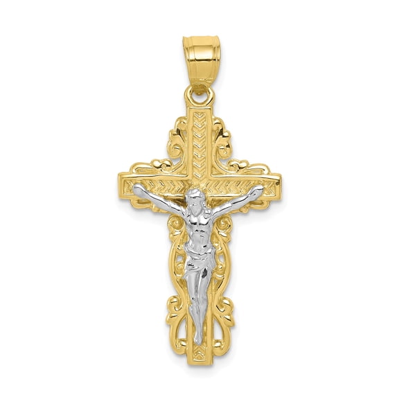 10k & Rhodium Crucifix Pendant in 10k Yellow Gold w/ Rhodium Plating