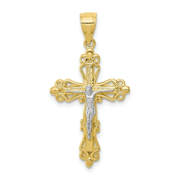 10k & Rhodium Crucifix Pendant in 10k Yellow Gold w/ Rhodium Plating