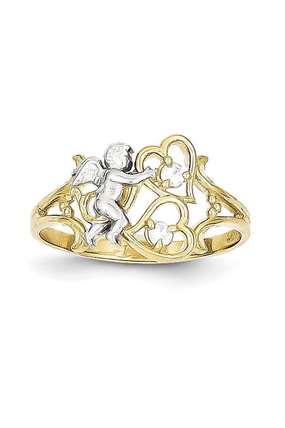10k & Rhodium Cubic Zirconia Angel with Hearts Ring