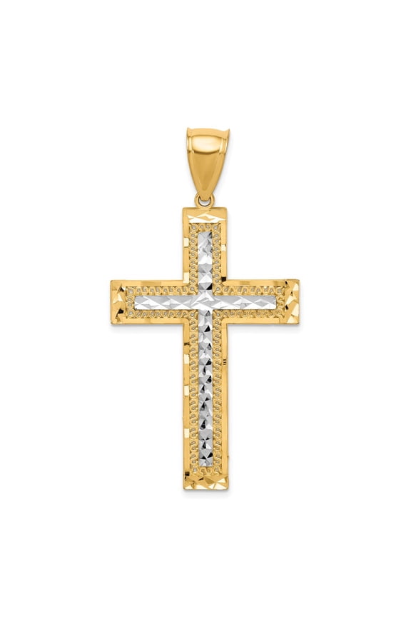 Diamond-Cut Cross Necklace Pendants 10k, Rhodium