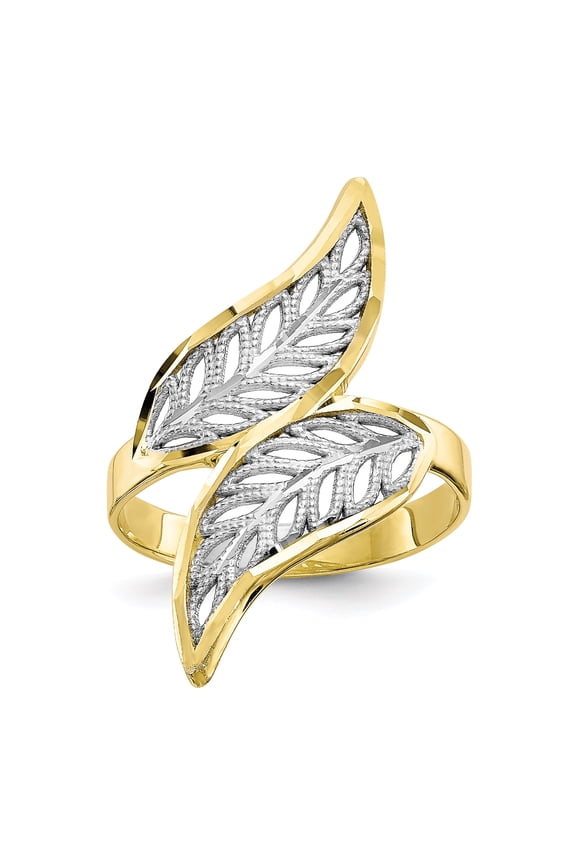 10k & Rhodium Diamond-Cut Filigree Ring