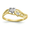 thumbnail image 1 of 10k & Rhodium Double Heart CZ Ring in 10k Yellow Gold w/ Rhodium Plating - Size 6, 1 of 3