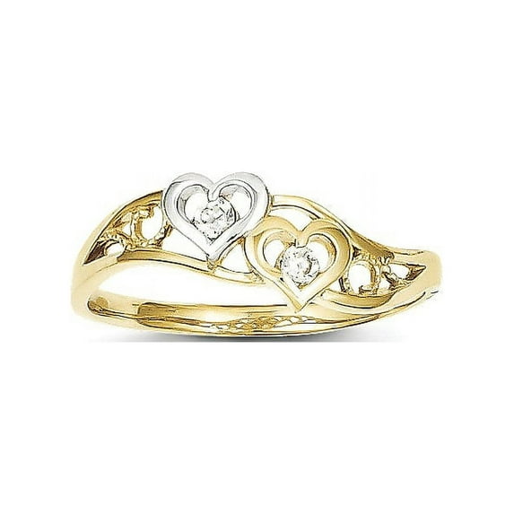 10k & Rhodium Double Heart CZ Ring