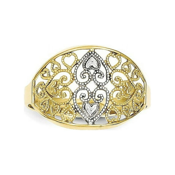 10k & Rhodium Filigree Heart Ring
