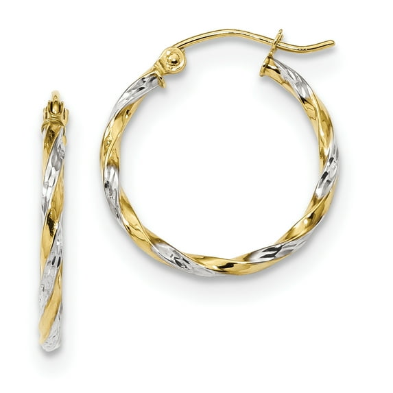 10k & Rhodium Hollow Twisted Hoop Earrings 10k Yellow Gold Earrings