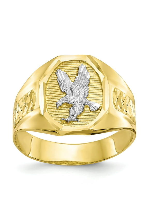 10k & Rhodium Men's Eagle Ring in 10k Yellow Gold w/ Rhodium Plating