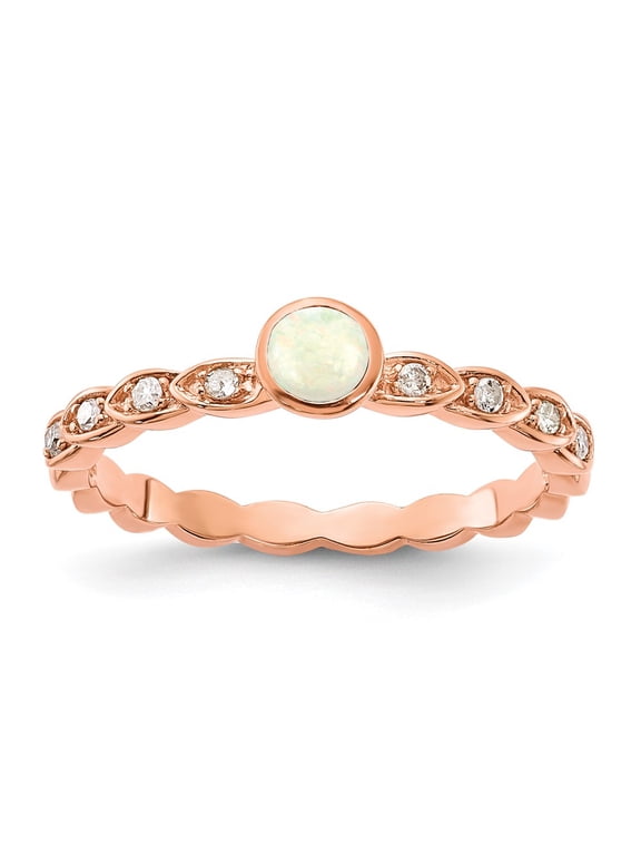 10k & Rhodium Rose Gold Opal & Diamond Ring