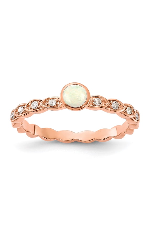 10k & Rhodium Rose Gold Opal & Diamond Ring