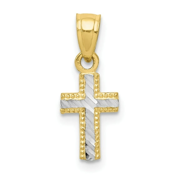 10k & Rhodium Tiny Diamond-Cut Cross Pendant in 10k Yellow Gold w/ Rhodium Plating
