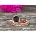 thumbnail image 1 of 10k Rose Gold 2.25 Carat Round Cut Black Diamond Moissanite Engagement Rings With Two Matching Wedding Band Diamonds Halo Design Art Deco, 1 of 5