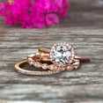 thumbnail image 1 of 10k Rose Gold Anniversary Gift Art Deco 1.75 Carat Round Cut Aquamarine Wedding Ring Set Diamond Matching Band Anniversary Gift, 1 of 5