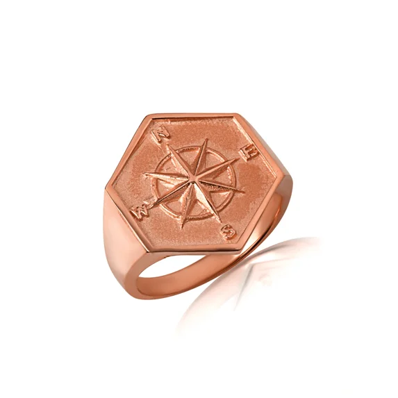 10k Rose Gold Compass Rose Navigation Signet Ring (Size 15.5) - Walmart.com