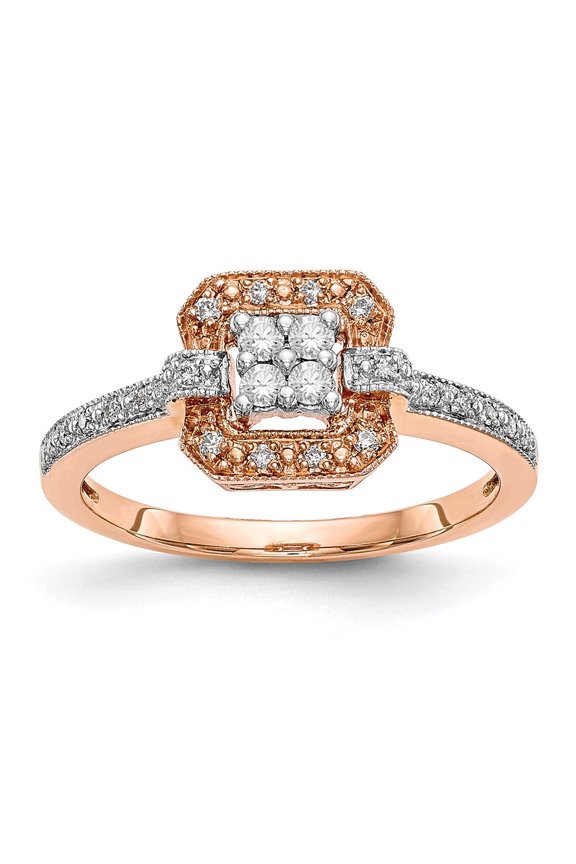 10k Rose Gold Complete Diamond Cluster Bridal Engagement Wedding Ring Fine Jewelry For Women Gifts For Her, Size 7