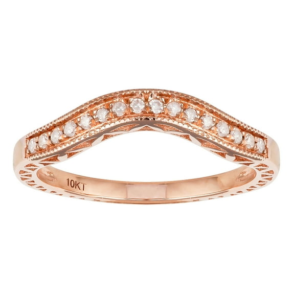 10k Rose Gold Curved Vintage Style Diamond Band (1/10 cttw, I-J Color, I2-I3 Clarity)