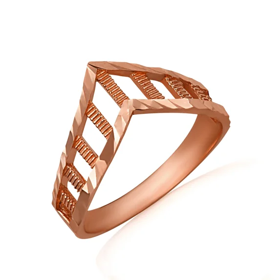 10k Rose Gold Diamond Cut Striped Chevron Ring (Size 10.25)
