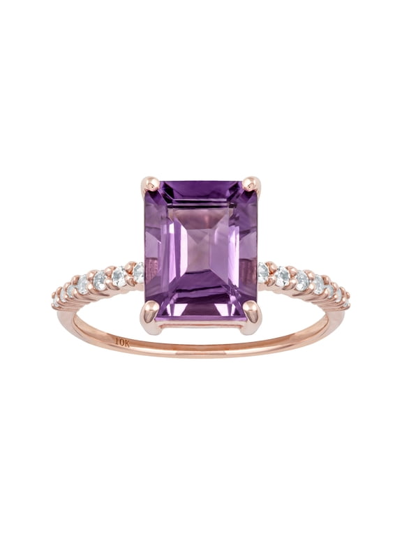 10k Rose Gold Emerald-Cut Amethyst and White Topaz Ring