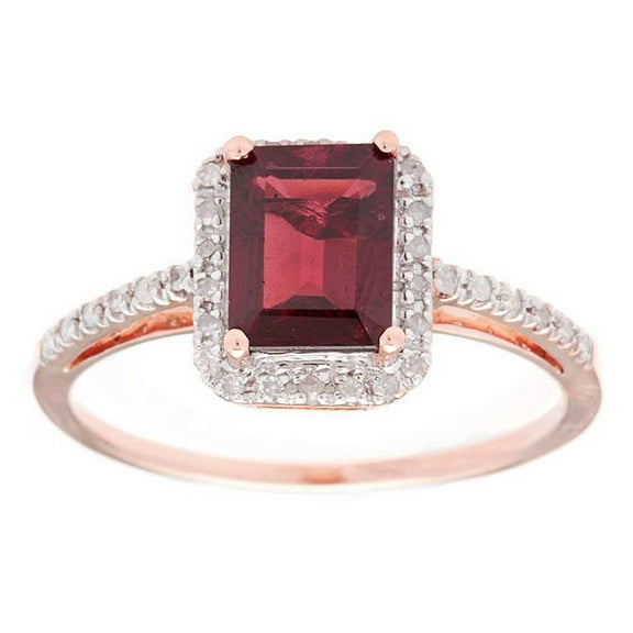 10k Rose Gold Emerald-Cut Garnet and Diamond Halo Ring