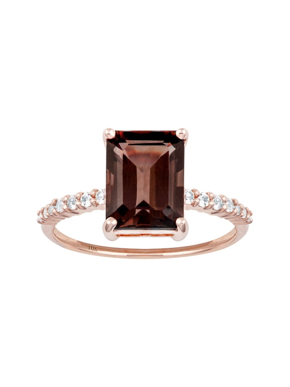 10k Rose Gold Emerald-Cut Smoky Quartz and White Topaz Ring