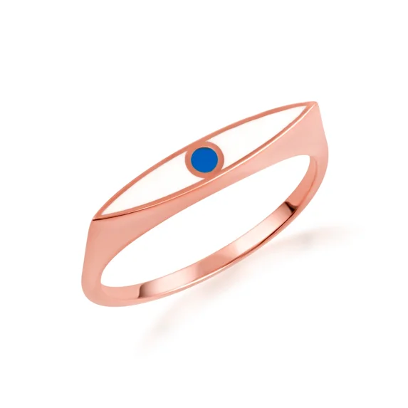 10k Rose Gold Enamel Evil Eye Marquise Signet Ring (Size 4.25)