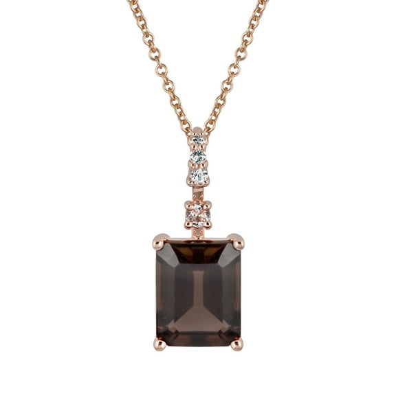 10k Rose Gold Genuine Emerald-Cut Smoky Quartz Pendant Necklace