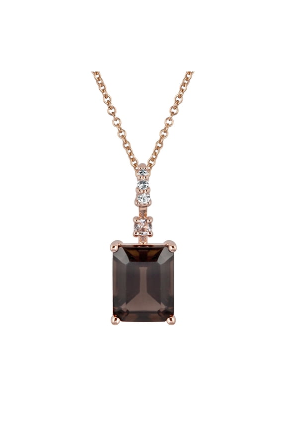 10k Rose Gold Genuine Emerald-Cut Smoky Quartz Pendant Necklace