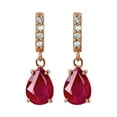 thumbnail image 1 of 10k Rose Gold Genuine Pear-Shape Ruby and Diamond Drop Dangle Earrings, 1 of 5