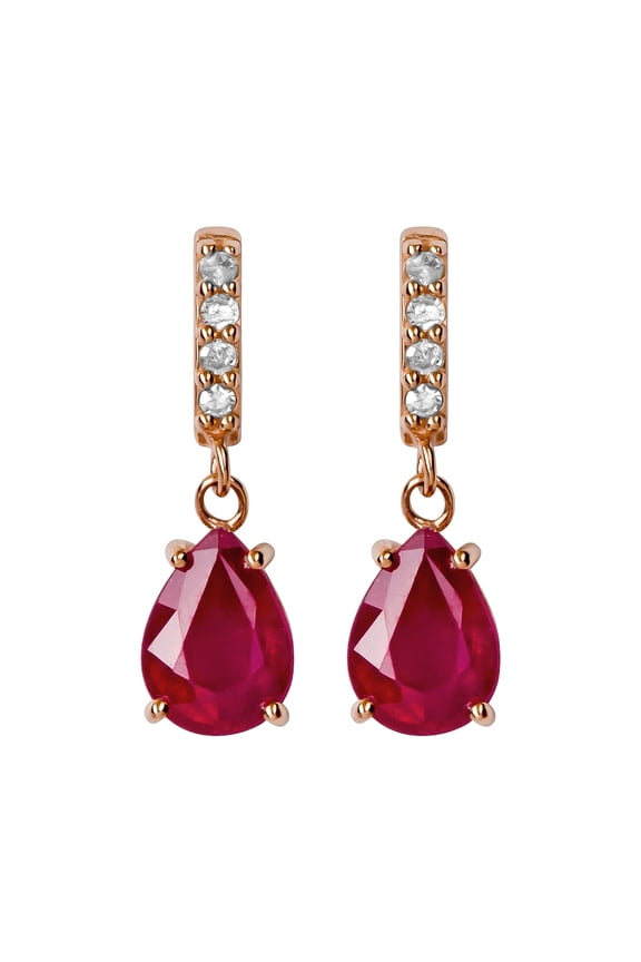10k Rose Gold Genuine Pear-Shape Ruby and Diamond Drop Dangle Earrings