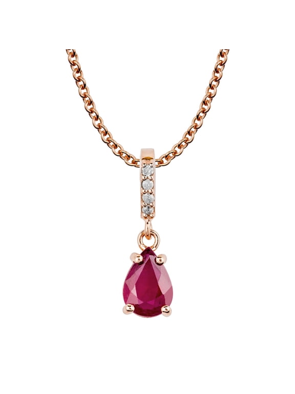 10k Rose Gold Genuine Pear-Shape Ruby and Diamond Drop Pendant Necklace