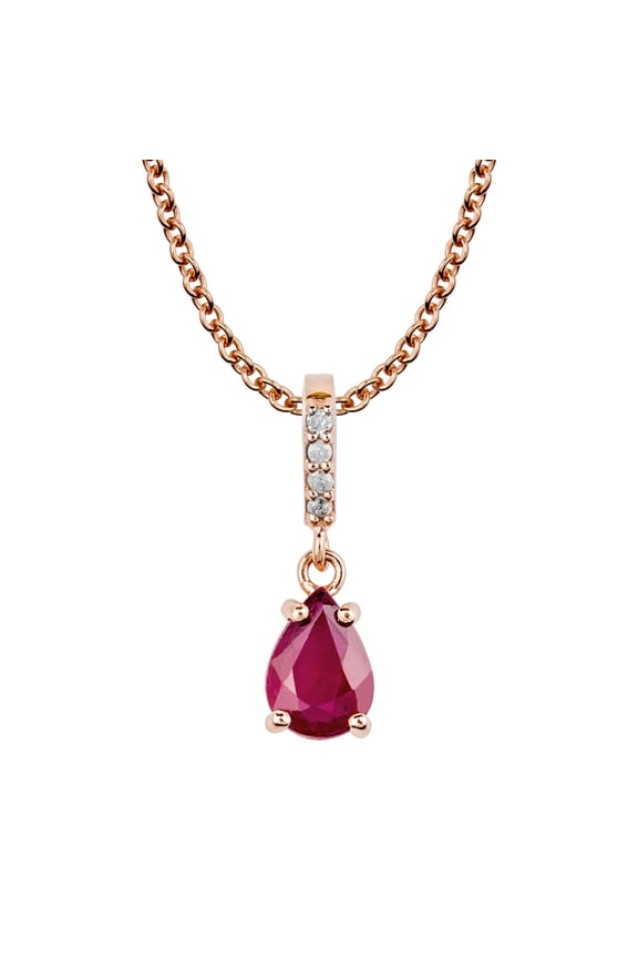 10k Rose Gold Genuine Pear-Shape Ruby and Diamond Drop Pendant Necklace