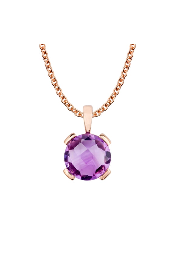 10k Rose Gold Genuine Round Amethyst Pendant Necklace