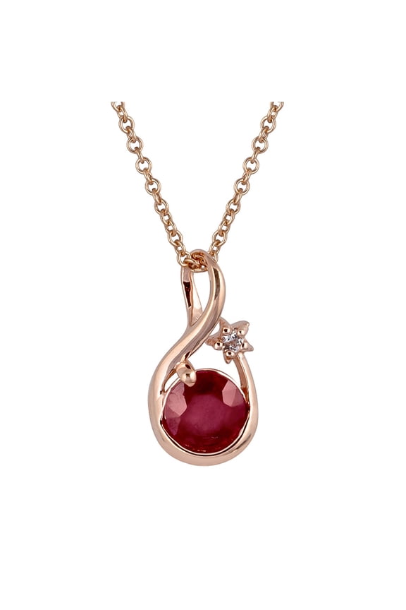 10k Rose Gold Genuine Round Ruby Pendant Necklace