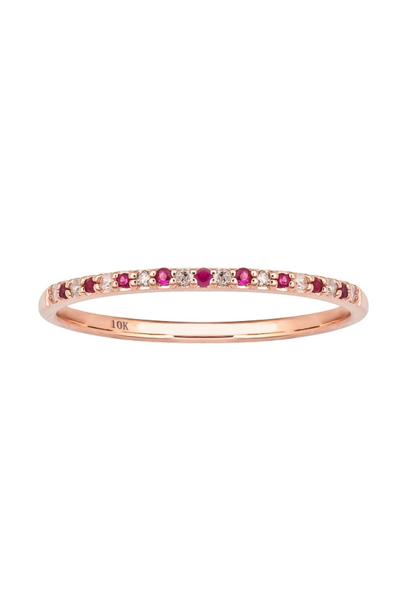 10k Rose Gold Genuine Ruby and Diamond Petite Stackable Band