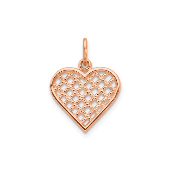 10k Rose Gold Heart Pendant for Women, Open Lattice Charm Symbolizing Love, Minimalist Fine Jewelry for Everyday Wear, Romantic Modern Necklace for Layering