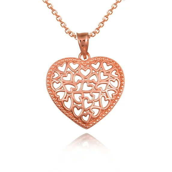 10k Rose Gold Heart Shape Milgrain Pendant / Necklace (20 Inches)