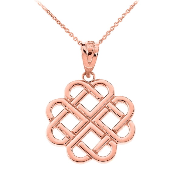 10k Rose Gold Interlocking Hearts Celtic Love Knot Pendant / Necklace (18 Inches)