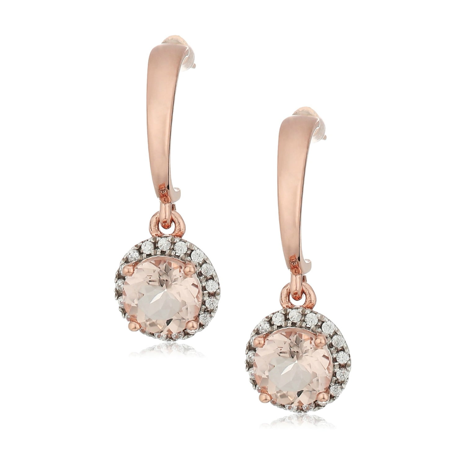 10k Rose Gold Morganite Halo Stud Dangle Earrings