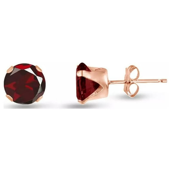 10k Rose Gold Plated 3 Carat Round Created Red Garnet Stud Earrings
