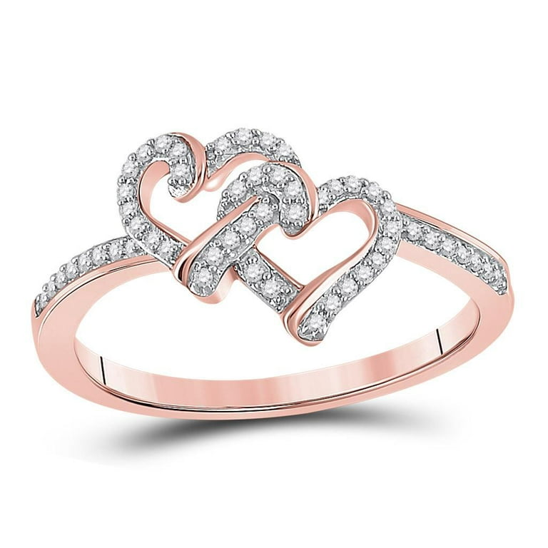 10k Rose Gold Round Diamond Double Heart Ring 1/8 Cttw