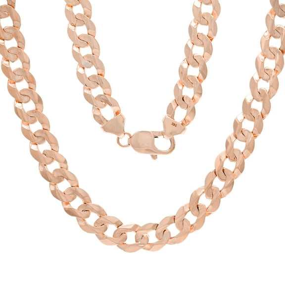 "10k Rose Gold Solid Curb Cuban Link Chain Necklace 24"" 9mm 45.4 grams" - Rose,24"