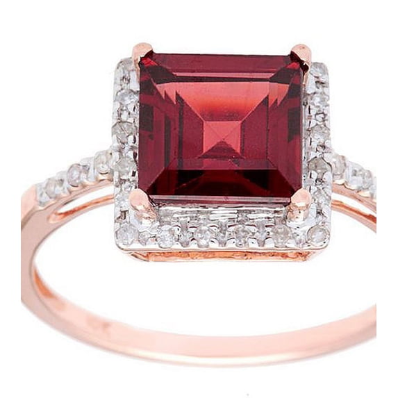 10k Rose Gold Square Garnet and Diamond Halo Ring